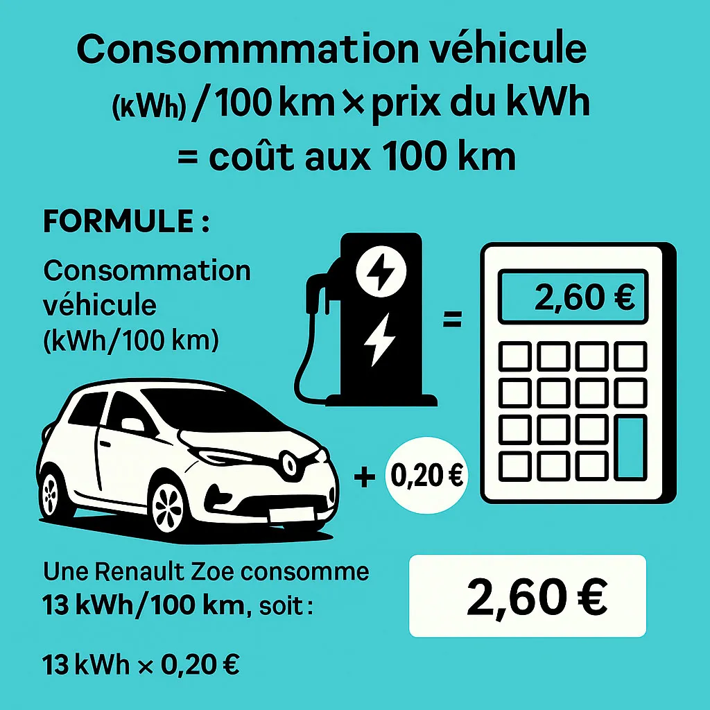 Formule coût de la recharge 100 km