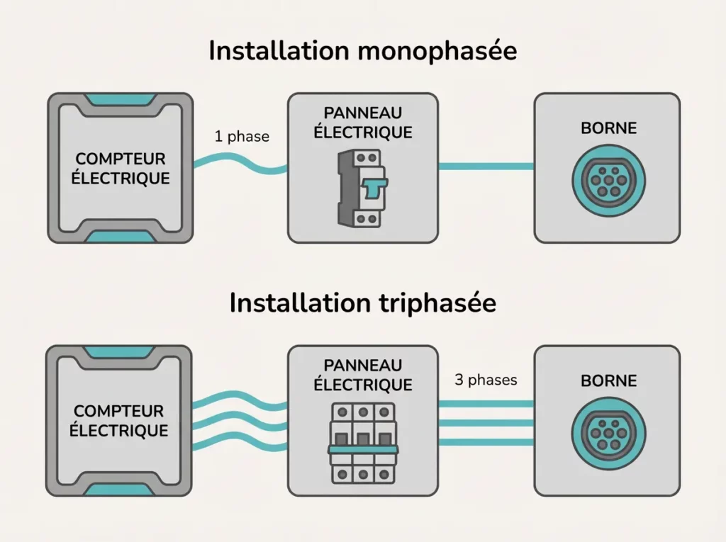 Schéma étapes installation professionnelle borne de recharge par électricien IRVE